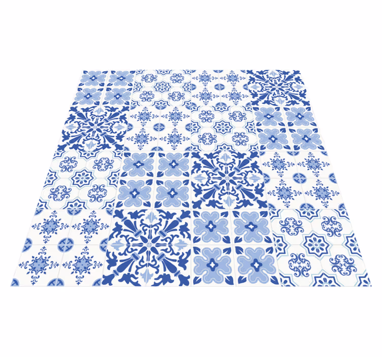 Tapis vinyle carreaux de ciment effet carrelage bleu blanc - TenStickers