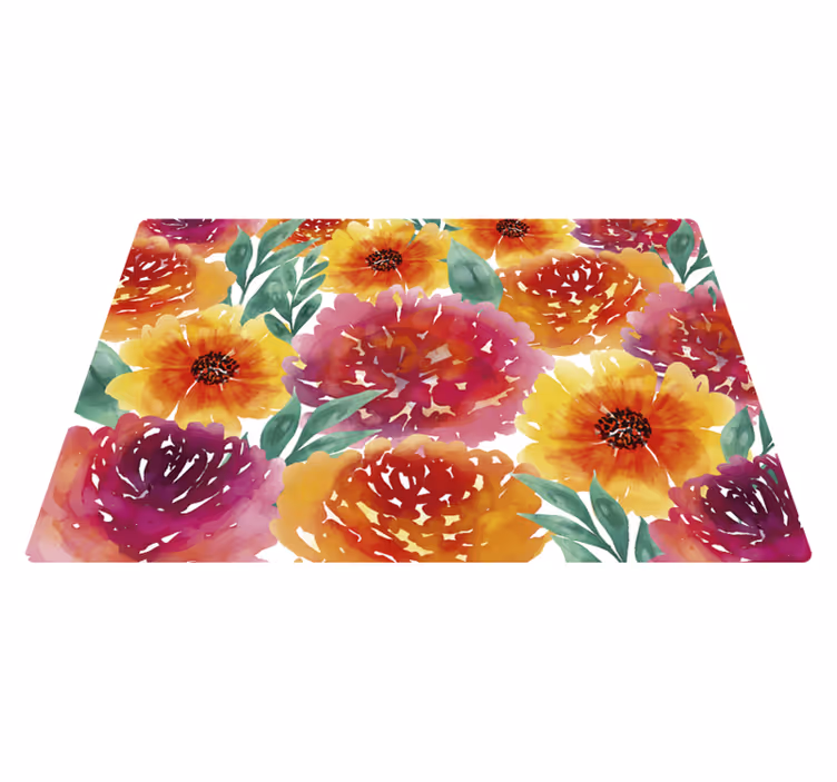 Tapis vinyle fleurs et plantes aquarelle florale - TenStickers