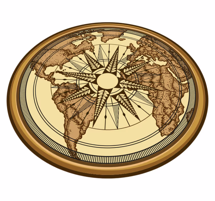 Tapis vinyle mappemonde carte du monde avec boussole - TenStickers