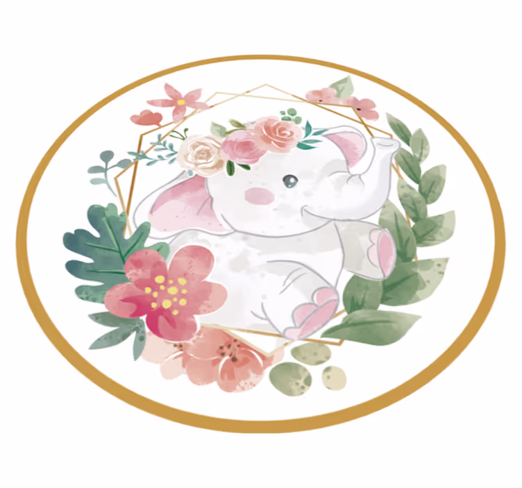 Tapis vinyle pour enfants circulaire d'éléphant floral - TenStickers