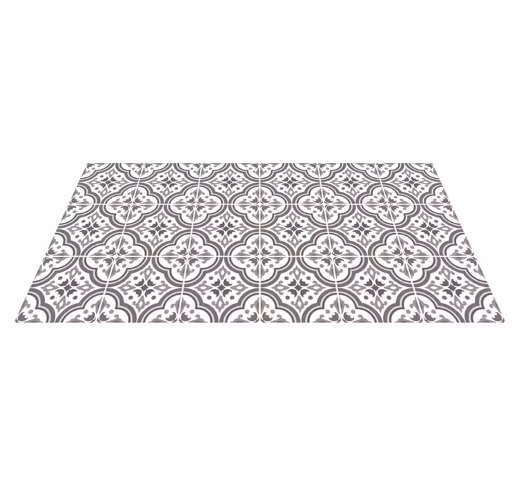 Tapis vinyle carreaux de ciment gris et fleurs - TenStickers