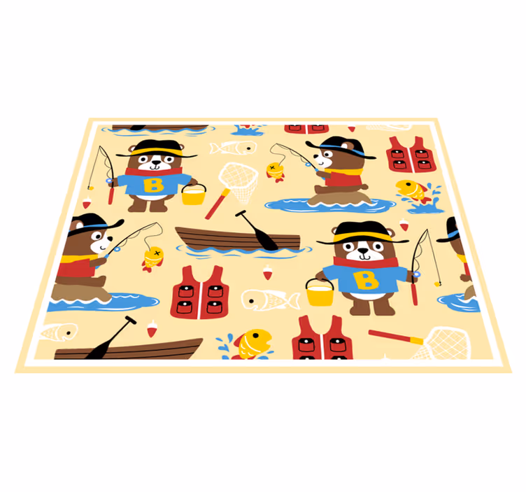 Tapis vinyle pour enfants aventure d'ours à la pêche - TenStickers