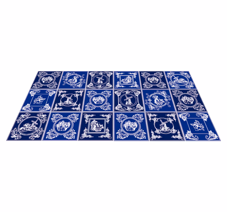Tapis vinyle cuisine ornementation style céramique - TenStickers