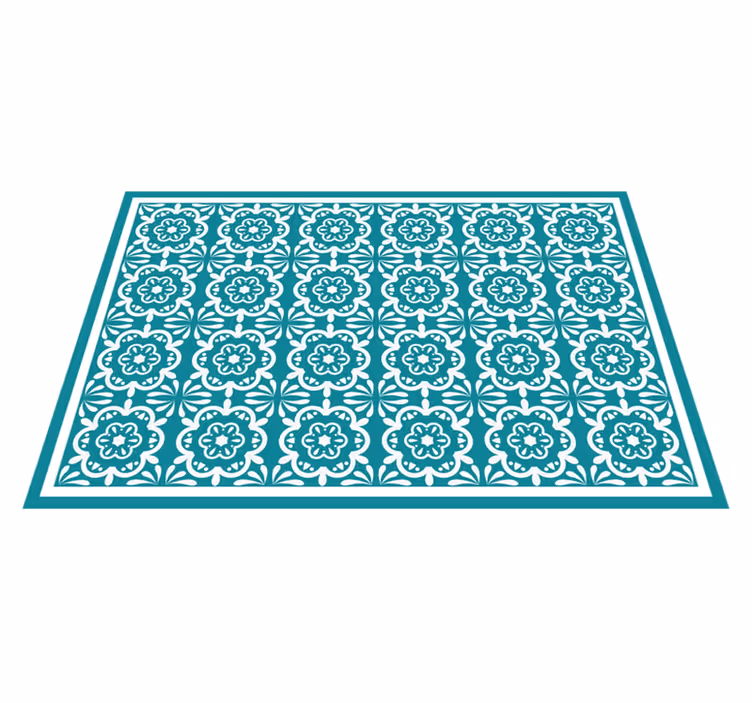 Tapis vinyle cuisine motif floral sarcelle - TenStickers