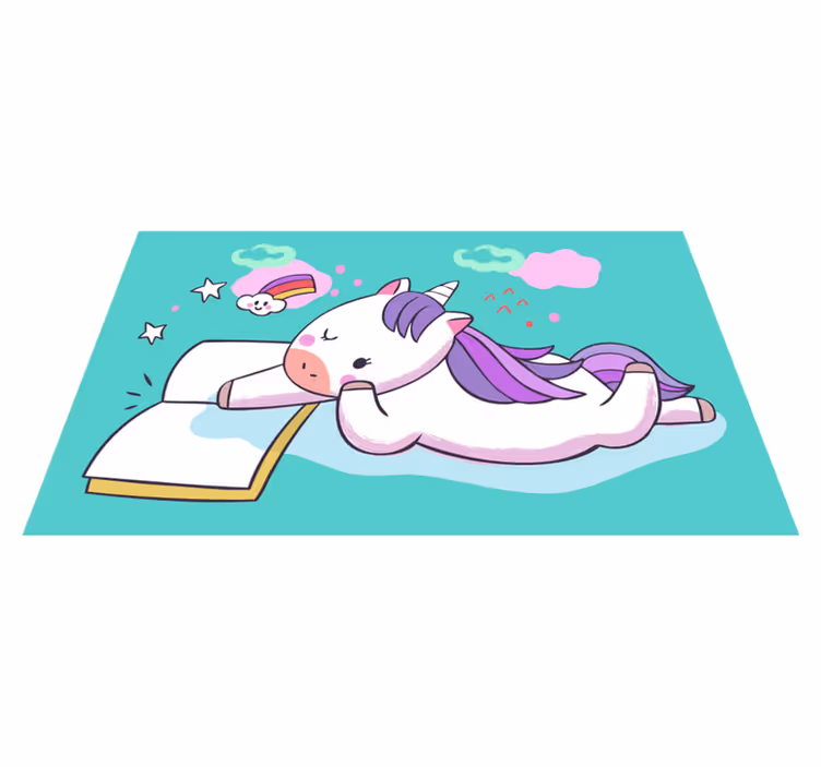 Tapis vinyle pour enfants licorne en train de lire - TenStickers