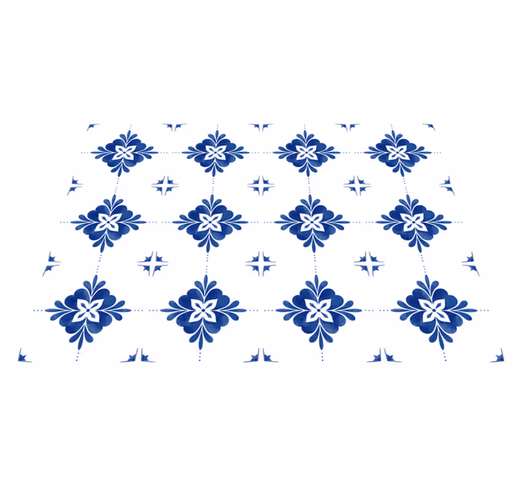 Tapis vinyle carreaux de ciment motifs floraux bleus - TenStickers