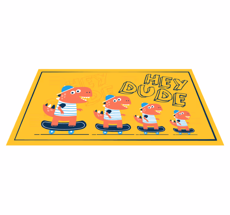 Tapis vinyle pour enfants dinosaures en skateboard - TenStickers
