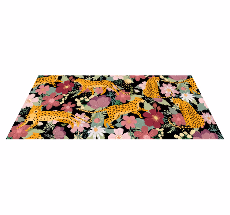 Tapis vinyle animal motif floral léopard - TenStickers