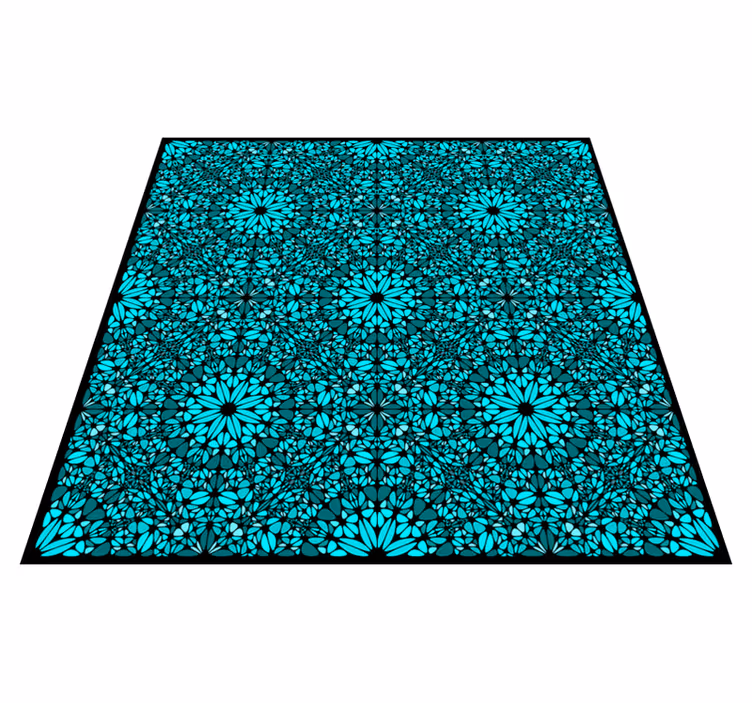 Tapis vinyle turquoise tableau floral géométrique - TenStickers