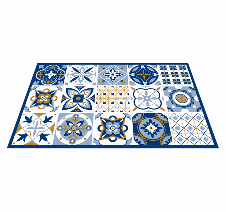 Tapis vinyle carreaux de ciment imitation faïence bleue - TenStickers