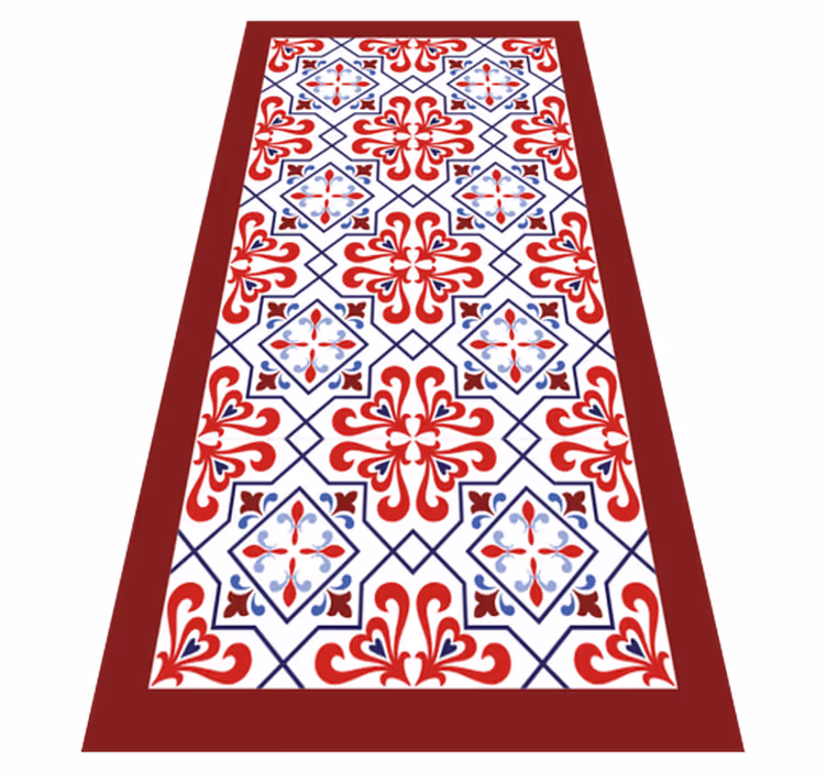 Tapis vinyle cuisine motif floral rouge - TenStickers