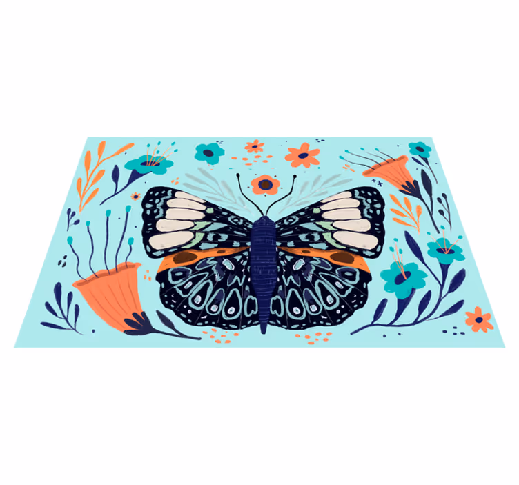 Tapis vinyle fleurs et plantes détails de papillons colorés - TenStickers