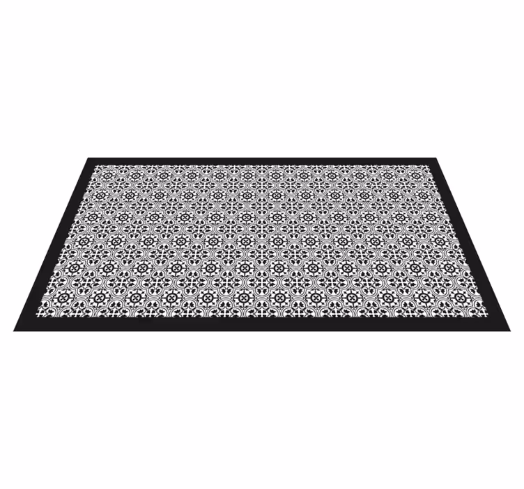 Tapis vinyle carreaux de ciment motif floral noir - TenStickers