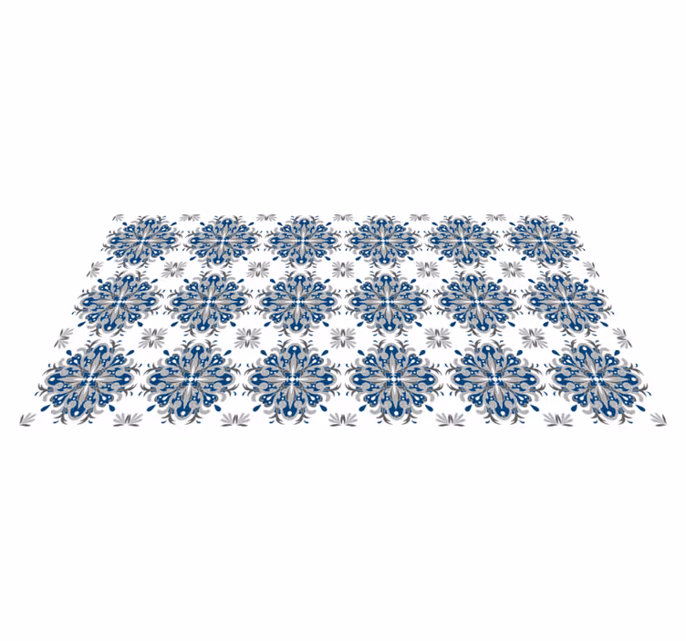 Tapis mosaique vinyle floral bleu élégant - TenStickers