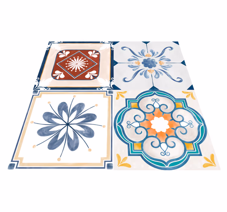 Tapis vinyle carreaux de ciment motifs géométriques colorés - TenStickers