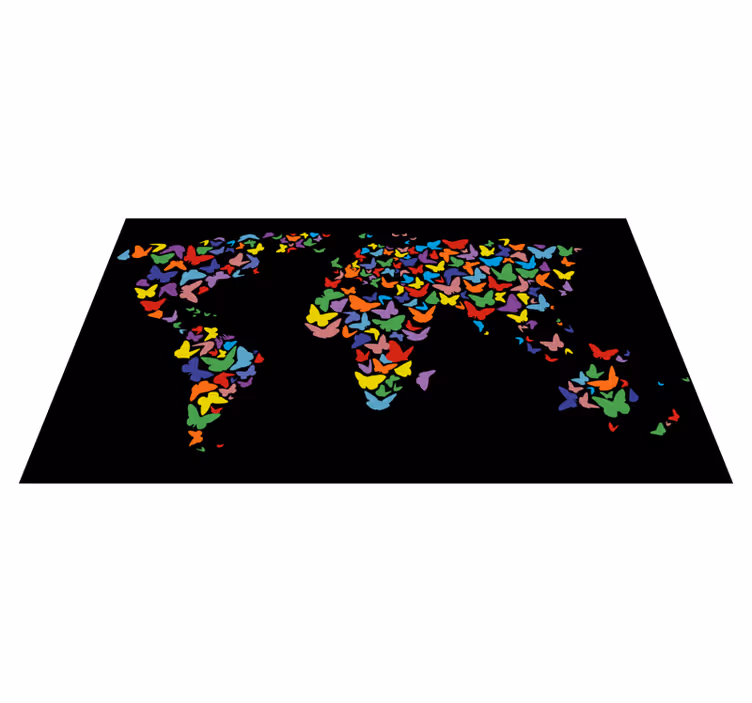 Tapis vinyle carte du monde papillons colorés - TenStickers