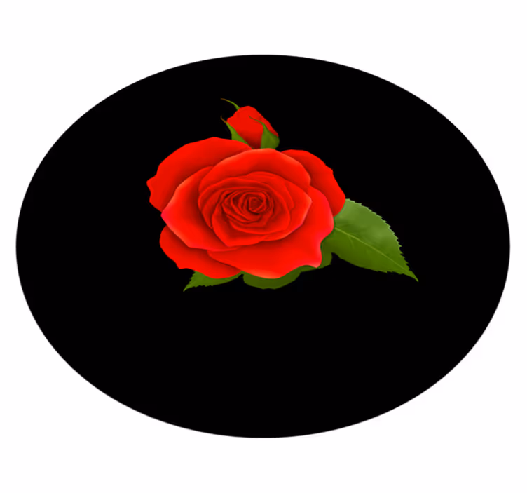 tapis vinyle rond Rose rouge sur fond noir - TenStickers