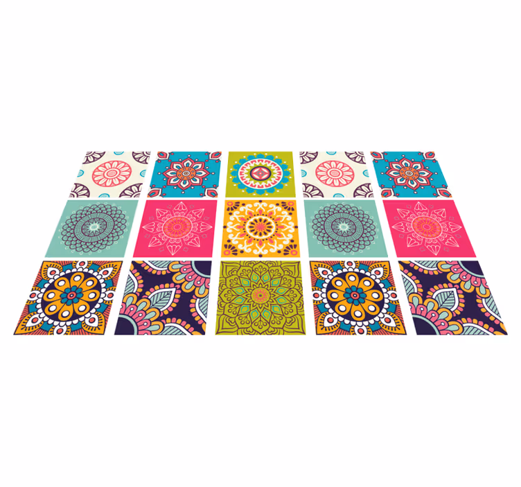 Tapis vinyle mandala motif de carreaux colorés - TenStickers