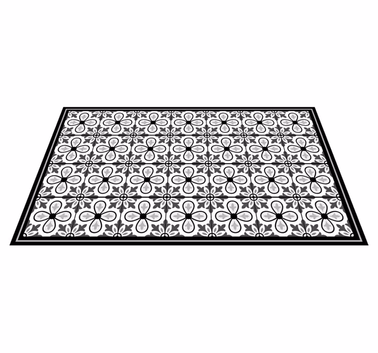 Tapis vinyle carreaux de ciment motif floral gris - TenStickers