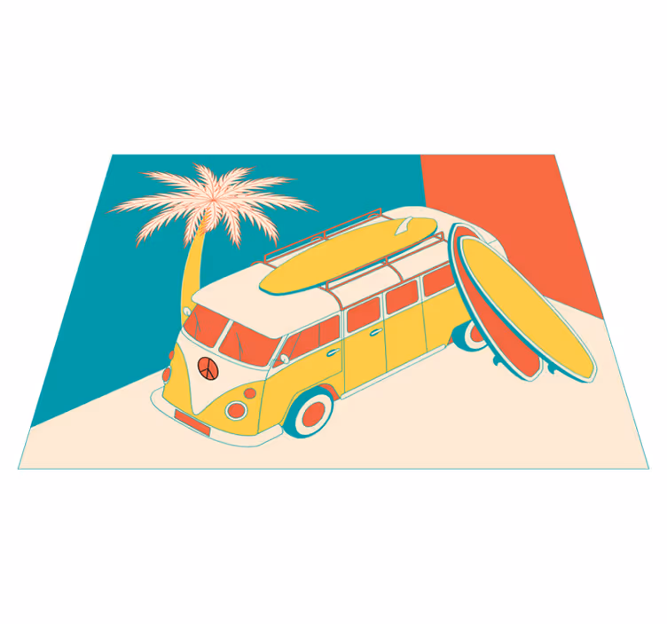 Tapis vinyle rétro aventure en van de surf - TenStickers