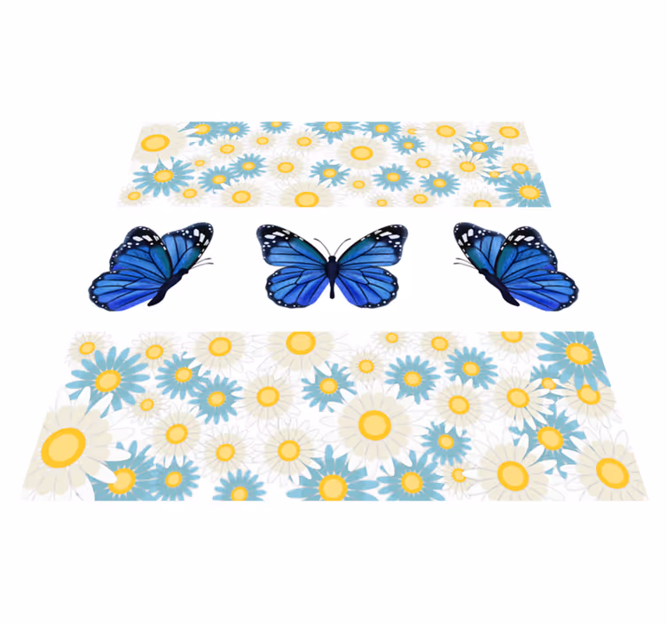 Tapis vinyle fleurs et plantes papillons bleus - TenStickers