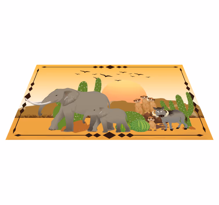 Tapis vinyle nature expédition d'éléphants au crépuscule - TenStickers