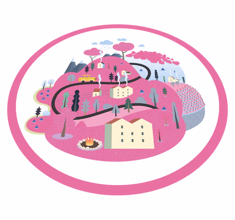 Tapis vinyle autouroute scène de village colorée - TenStickers