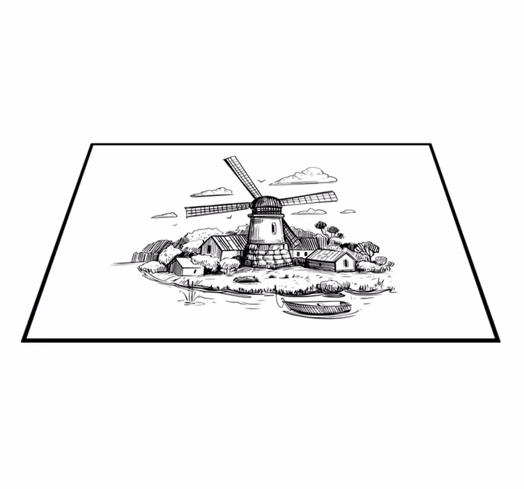 Tapis vinyle rétro paysage de moulins à vent - TenStickers