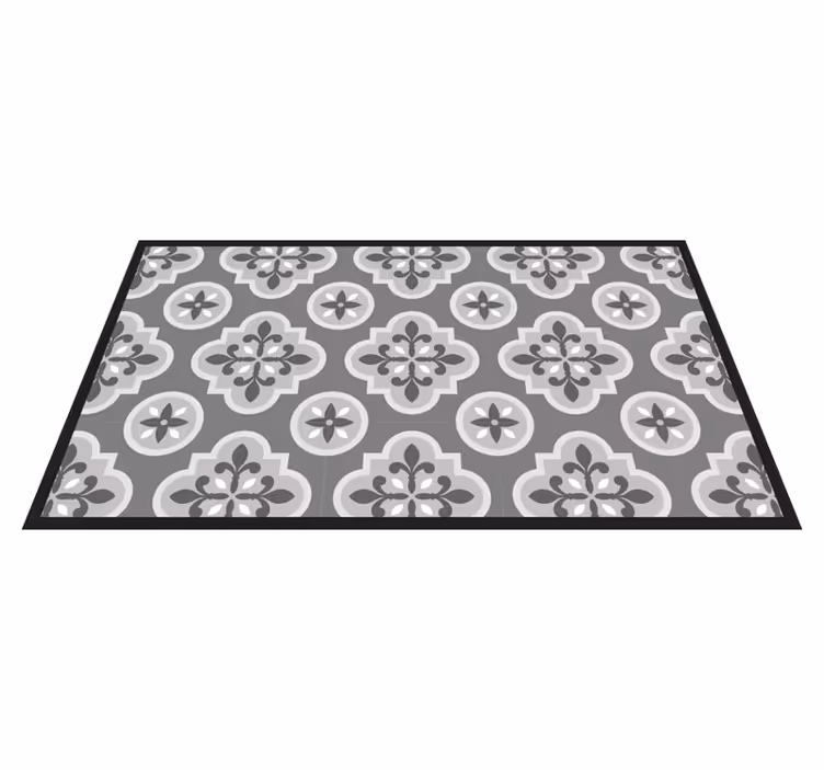 Tapis vinyle carreaux de ciment motif floral en gris - TenStickers