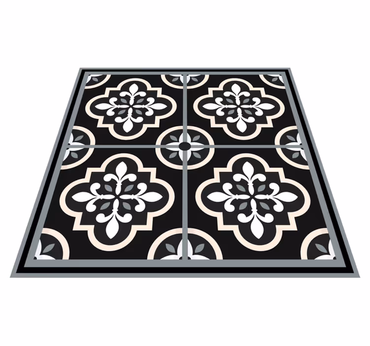 Tapis vinyle carreaux de ciment mosaïque noir et blanc - TenStickers