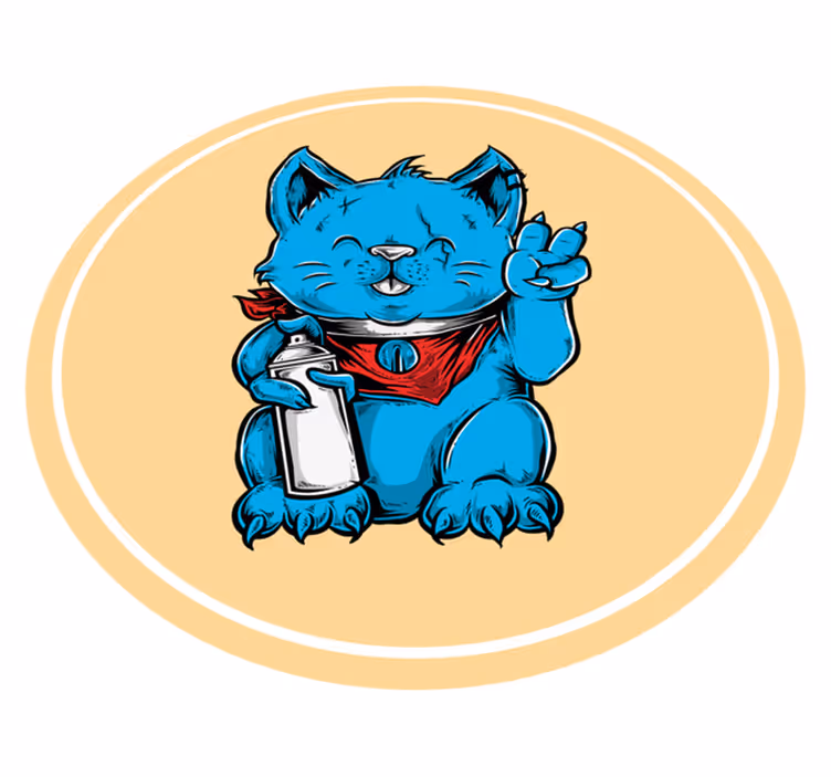 Tapis vinyle animal chat bleu avec biberon - TenStickers