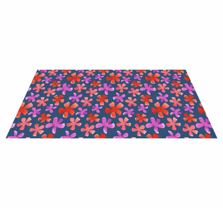 Tapis vinyle fleurs et plantes motifs violets et rouges - TenStickers