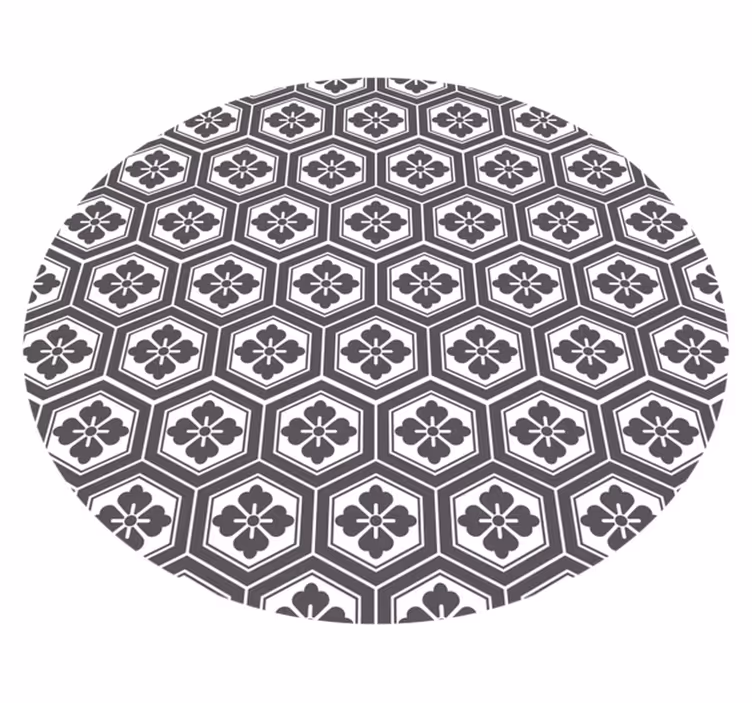 Tapis vinyle rond motif floral hexagonal - TenStickers