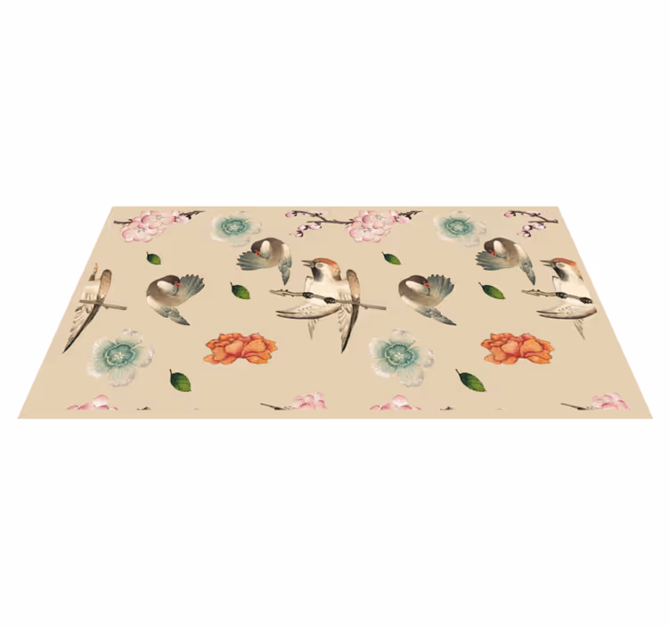Tapis vinyle animal oiseaux et fleurs - TenStickers