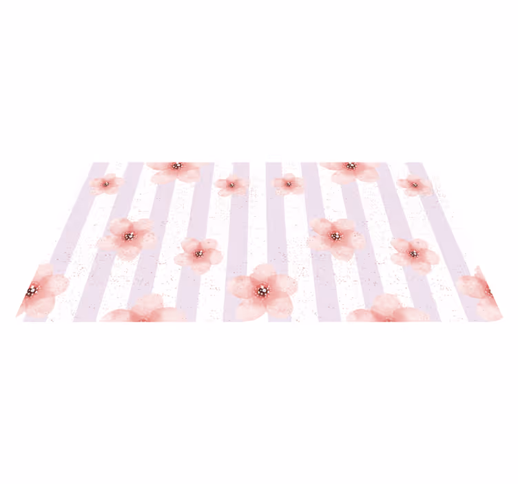 Tapis vinyle fleurs et plantes rayures roses - TenStickers