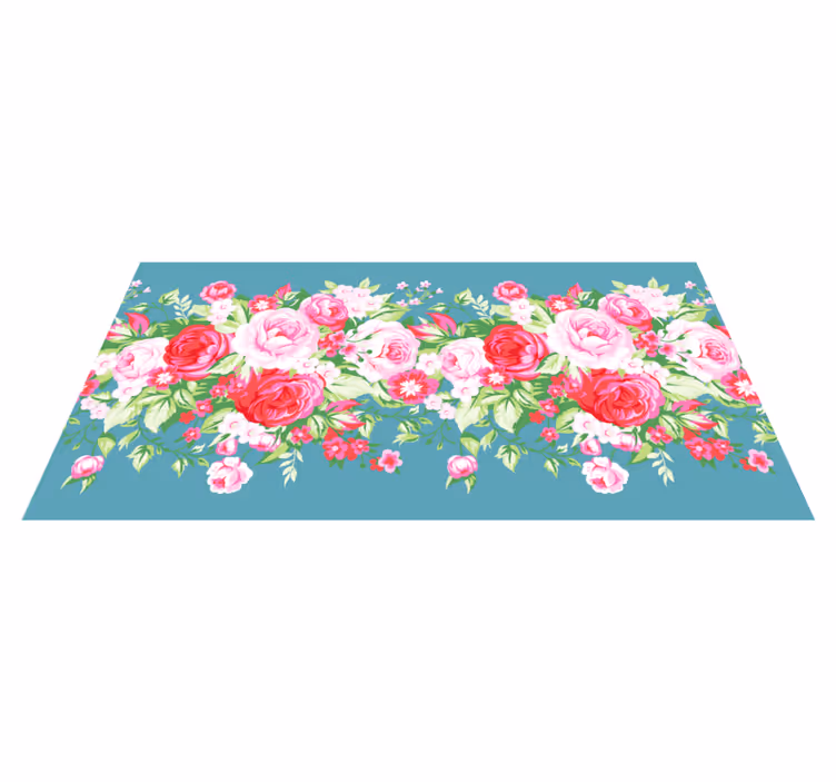 Tapis vinyle fleurs vintage fond bleu - TenStickers