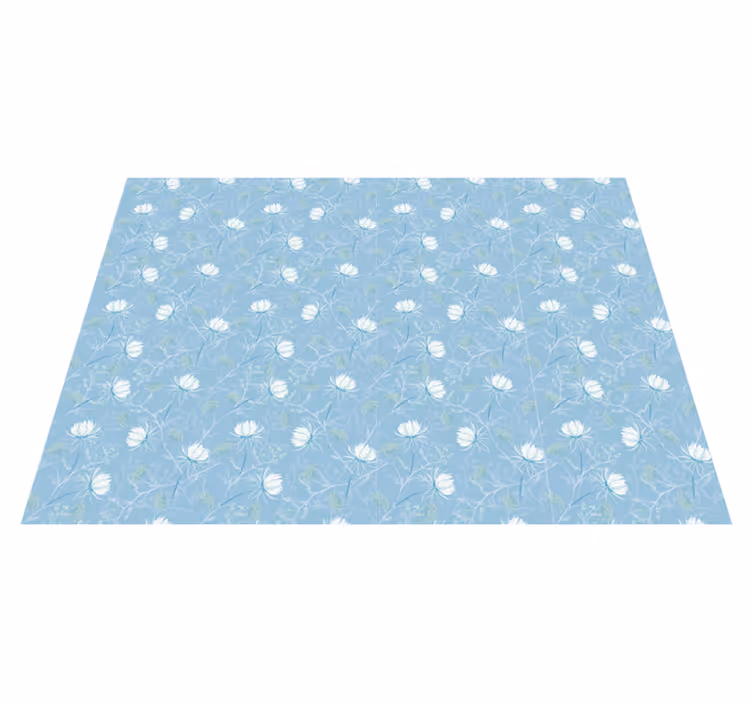 Tapis vinyle fleurs et plantes fond bleu - TenStickers