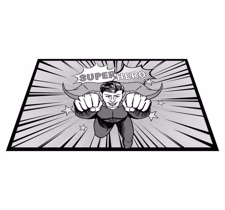 Tapis vinyle enfant super-héro design noir et blanc - TenStickers