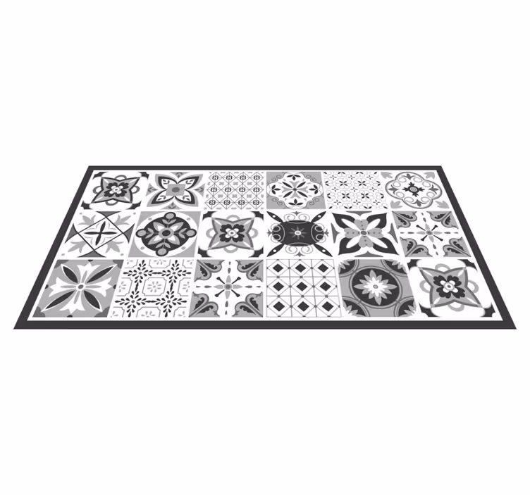 Tapis vinyle carreaux de ciment motifs ornementaux tons gris - TenStickers