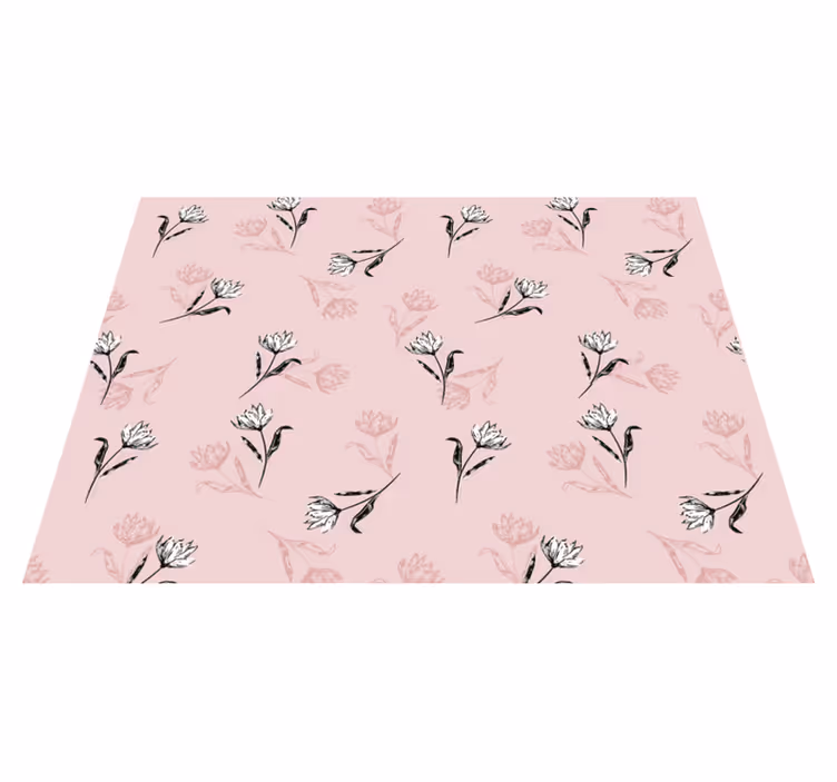 Tapis vinyle fleurs et plantes fond rose floral - TenStickers