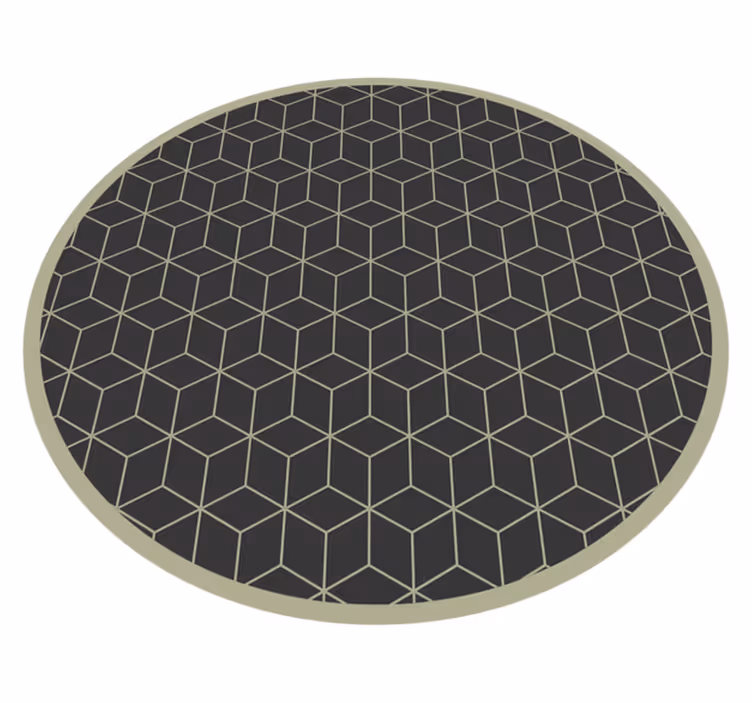 Tapis vinyle géométrique rond motif cubique noir - TenStickers