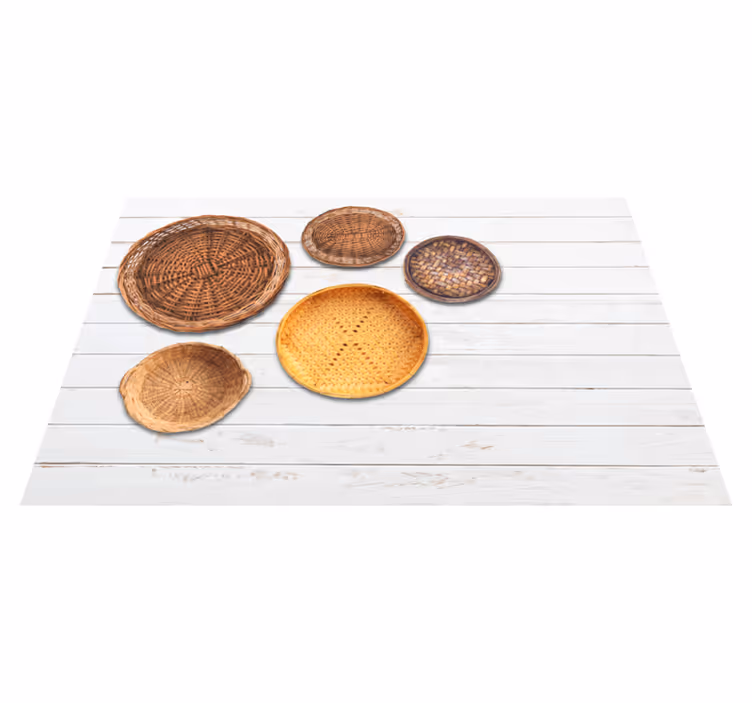 Tapis vinyle imitation bois motif paniers en osier - TenStickers