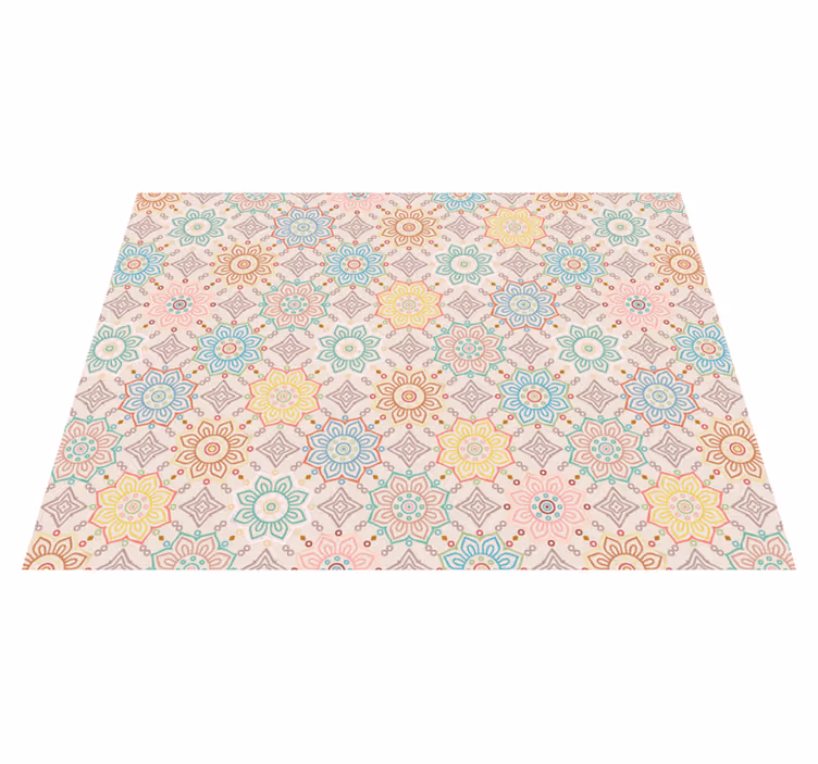 Tapis vinyle fleurs et plantes motif mandala pastel - TenStickers