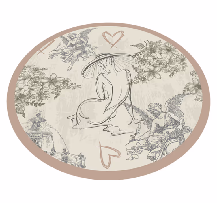 Tapis vinyle rond rétro motif floral angélique - TenStickers