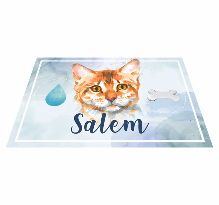 Tapis vinyle animal Chat aquarelle avec nom - TenStickers