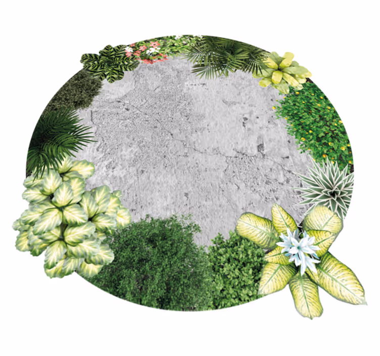 Tapis vinyle salon jardin de ciment avec plantes - TenStickers