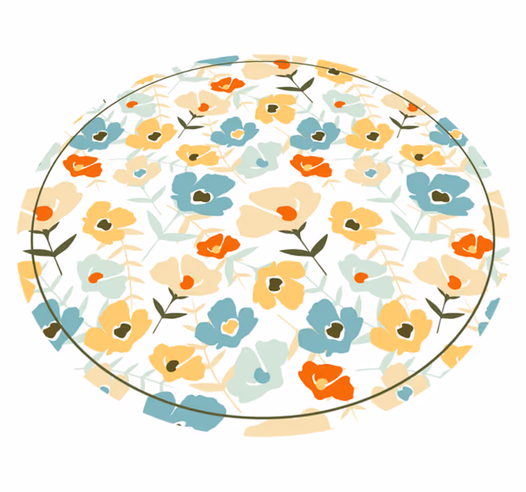 Tapis vinyle salon forme ronde motif floral - TenStickers