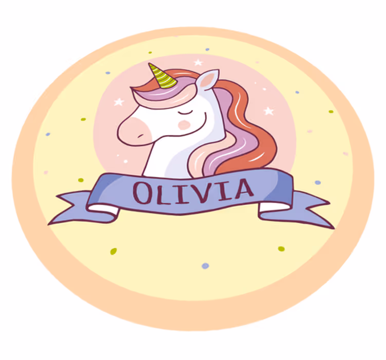 Tapis vinyle rond profil licorne avec prénom - TenStickers