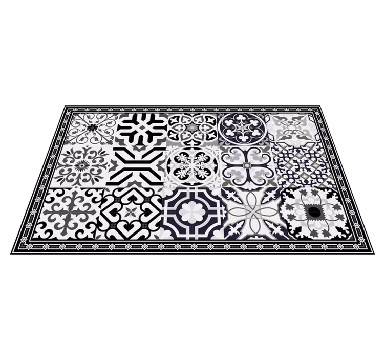 Tapis vinyle carreaux ornements floraux foncés - TenStickers