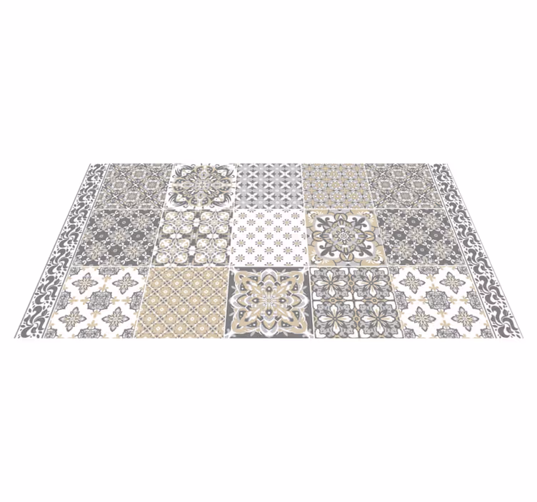 Tapis vinyle cuisine carreaux de ciment motif gris - TenStickers